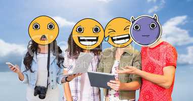 Friends with emojis over faces using technologies