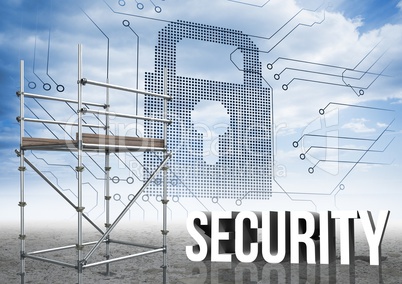 Security Text with 3D Scaffolding and lock interface