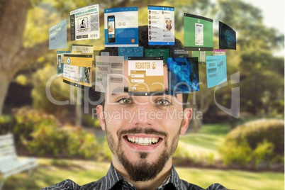 Composite image of man and websites pages outdoor
