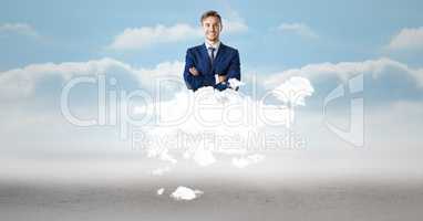 Digital composite image of businessman on cloud in sky