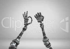 Android Robot hands stretching wonky with grey background