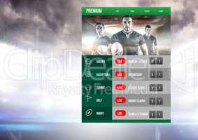 Betting App Interface Rugby stadium