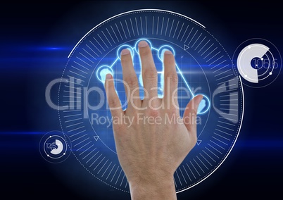 hand scan with hand. blue background