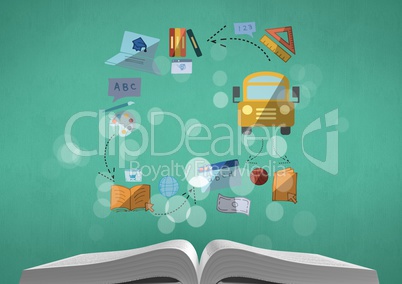 Composite image of book and school drawings
