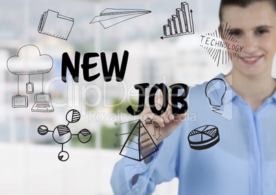 Young woman writing a new job graphic
