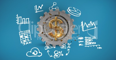 Digital composite image of dollar symbol on gear amidst various icons