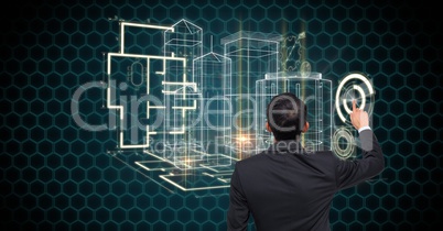 Rear view of businessman using virtual screen