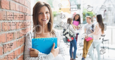 Digital composite image of math equation with female college student in background
