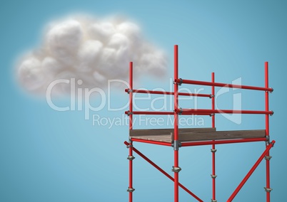 Cloud next to scaffolding against blue background