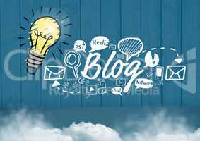 Colourful lightbulb and Blog text with drawings graphics