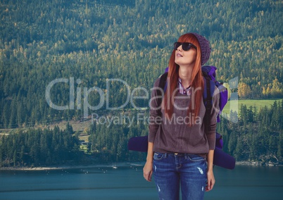 mountain travel, woman in the lake