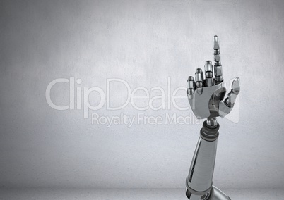 Android Robot hand pointing with grey background