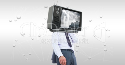 Digital composite image of TV on businessman's head