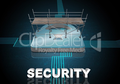 Security Text with 3D Scaffolding and lock