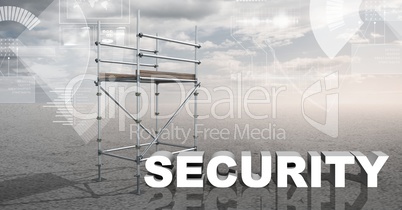 Security Text with 3D Scaffolding and technology interface landscape