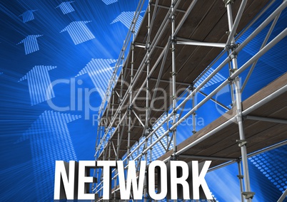 Network Text with 3D Scaffolding and arrow technology interface