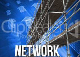 Network Text with 3D Scaffolding and arrow technology interface