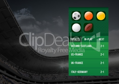 Betting App Interface stadium