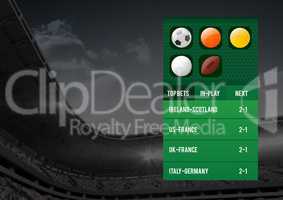 Betting App Interface stadium