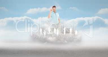 Digital composite image of businessman with employees on cloud in sky