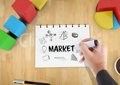 Market graphic on a notebook on a desk