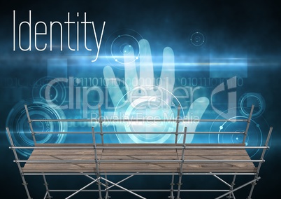 Identity Text with 3D Scaffolding and hand interface