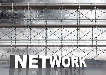 Network Text with 3D Scaffolding and technology interface sky