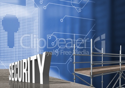 Security Text with 3D Scaffolding and lock interface