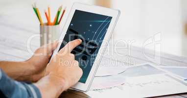 Hands using digital tablet for online shopping