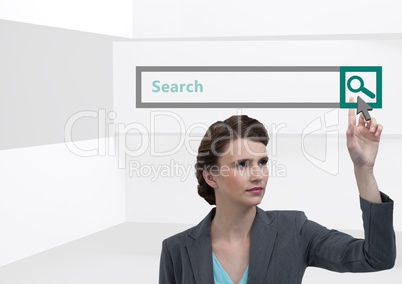 Search Bar with woman pointing