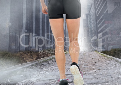legs Walking or jogging on path in city