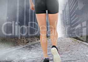 legs Walking or jogging on path in city