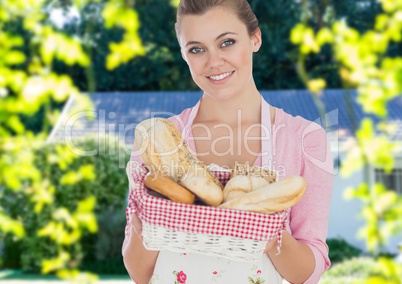 Housewife showing bread basket