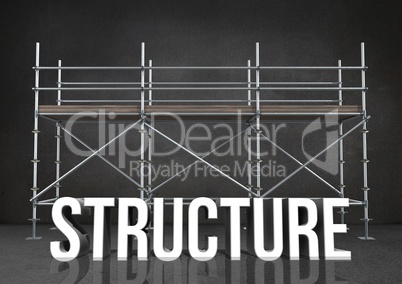 3D word structure against scaffolding in grey room