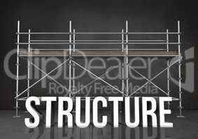 3D word structure against scaffolding in grey room