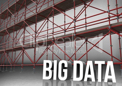 3D word big data in front of scaffolding in grey room