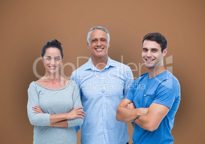 Casual business people standing over colored background