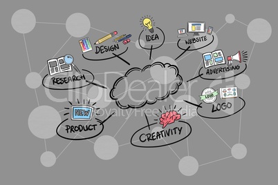 Digitally generated image of cloud amidst various icons