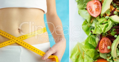 Composite image of woman and vegetables