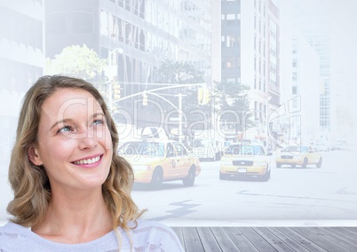 Woman smiling in front of city street
