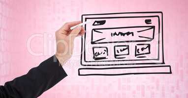 Digital composite image of hand drawing mock ups of website