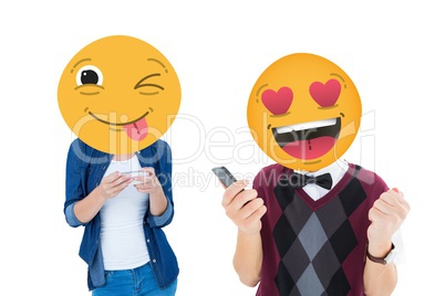 Composite image with people and smileys