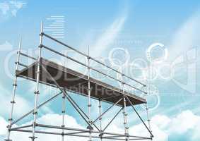 Blue sky with technology interface and 3D Scaffolding