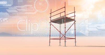 Sky landscape with technology interface and 3D Scaffolding