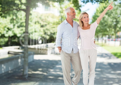 Couple walking in park street nature