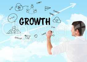 Growth graphic draw by man with sky background