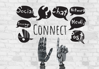 Android hands and Connect text with social media drawings graphics