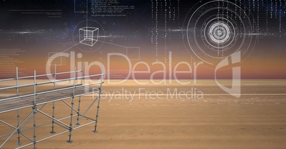 Sky landscape with technology interface and 3D Scaffolding