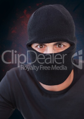 Criminal in balaclava with blue background