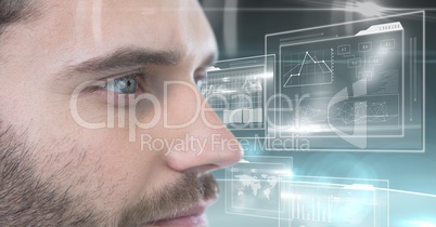 Digital composite image of human face with screens